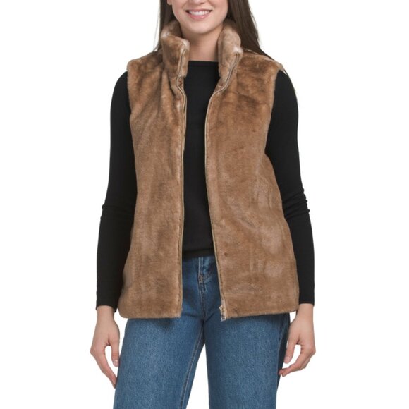 CECE Brown Faux Fur Vest - Picture 1 of 2